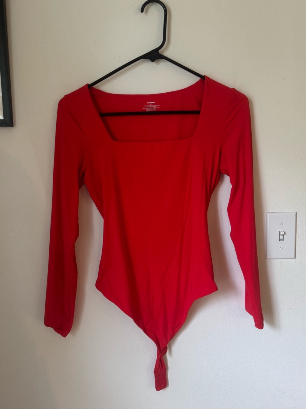 Red Long-Sleeve Square Neck Bodysuit